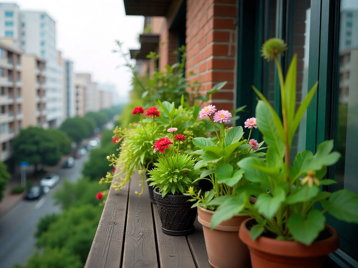 Modern balcony design with potted plants